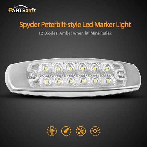 Partsam 10Pcs 6-1/5 Inch Flat Oval Amber Led Side Marker Lights 12 LED Clear Lens Surface Mount w Reflectors Waterproof Replacement for Peterbilt Led Front Fender Marker Cab Panel Lights 12V in Saudi Arabia