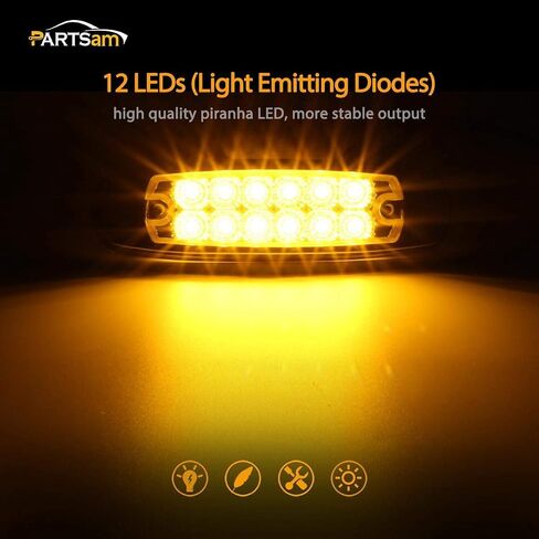 Partsam 10Pcs 6-1/5 Inch Flat Oval Amber Led Side Marker Lights 12 LED Clear Lens Surface Mount w Reflectors Waterproof Replacement for Peterbilt Led Front Fender Marker Cab Panel Lights 12V in Saudi Arabia