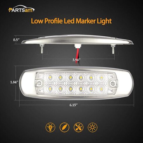 Partsam 10Pcs 6-1/5 Inch Flat Oval Amber Led Side Marker Lights 12 LED Clear Lens Surface Mount w Reflectors Waterproof Replacement for Peterbilt Led Front Fender Marker Cab Panel Lights 12V in Saudi Arabia