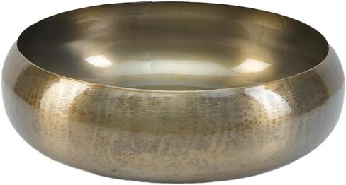 Serene Spaces Living 8.5" Vintage Gold Round Iron Bowl, Large Table Centerpiece, Gold Container for Floral Arrangement, Potpourri, Fruits, Candles, Ornaments, Candies, Accessories, Handmade in India in Saudi Arabia