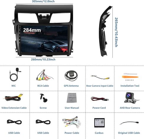 ستيريو سيارة 2+64G Android 13 لسيارة Nissan Altima 2013-2018 مع Carplay Android Auto، راديو سيارة بشاشة لمس 10.1 بوصة مع وصلة مرآة، WiFi، ملاحة GPS، بلوتوث، راديو FM/RDS، كاميرا خلفية SWC+AHD in Saudi Arabia