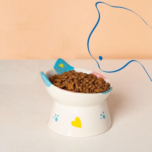 Cute Ceramic Raised Cat Bowls Elevated Design, 15° Tilted FeederProtect Cat's Spine Anti Vomiting Blow for Flat Faced Cats, Kitten Small Dogs,Raise Tilted Cat Food Bowld Pet Dishes(Blue) in Saudi Arabia