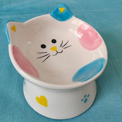 Cute Ceramic Raised Cat Bowls Elevated Design, 15° Tilted FeederProtect Cat's Spine Anti Vomiting Blow for Flat Faced Cats, Kitten Small Dogs,Raise Tilted Cat Food Bowld Pet Dishes(Blue) in Saudi Arabia