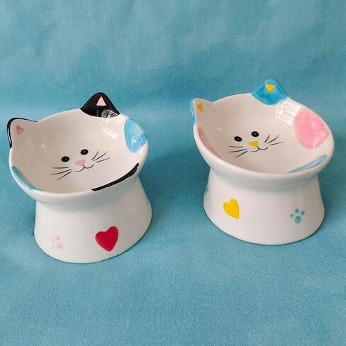 Cute Ceramic Raised Cat Bowls Elevated Design, 15° Tilted FeederProtect Cat's Spine Anti Vomiting Blow for Flat Faced Cats, Kitten Small Dogs,Raise Tilted Cat Food Bowld Pet Dishes(Blue) in Saudi Arabia