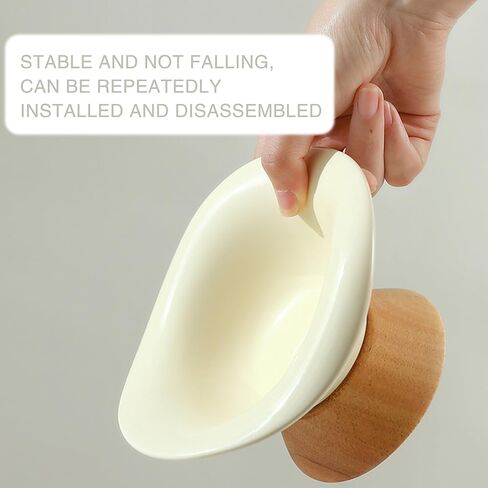 Tronssien Flower Shaped Bowl for Pets, Elevated Wooden Seated Ceramic Cat Bowl, 6.2 inches Food & Water Bowls with Velcro, Raised Circular Design for Puppy and Cats, Warm Yellow (Color) in Kuwait