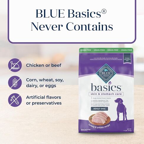 Blue Buffalo Basics Grain-Free Adult Dry Dog Food, Skin & Stomach Care, Limited Ingredient Diet for Dogs, Lamb Recipe, 11-lb. Bag in Saudi Arabia