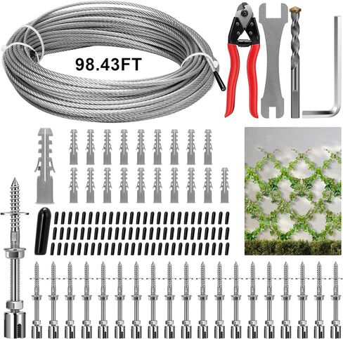 VIVOSUN Wire Trellis Kit with 20 Set Holders and 98.4ft Wire Rope, 316 Stainless Steel Espalier Cable Trellis Kit with Adjustable Spacing for Climbing Plants, Vines and Green Wall in Saudi Arabia