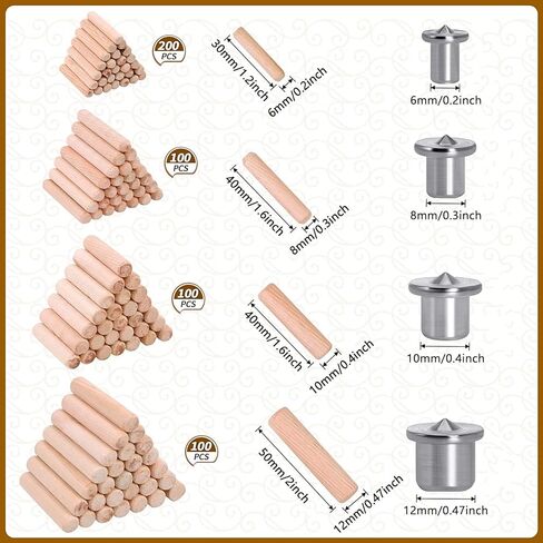 500 قطعة من دبابيس الأوتاد الخشبية، أوتاد خشبية بأحجام متنوعة، دبابيس أوتاد خشبية مخددة مع 4 دبابيس مركزية للأثاث وأعمال النجارة 1/4 بوصة 5/16 بوصة 3/8 بوصة 1/2 بوصة (6 مم، 8 مم، 10 مم، 12 مم) in Kuwait