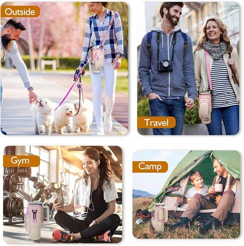 حامل زجاجة مياه مع حزام قابل للتعديل لكوب ستانلي سعة 40 أونصة بمقبض، وحقيبة ستانلي مع جيوب للهاتف والمفاتيح، تأتي مع فرشاة من القش، وإكسسوارات كأس ستانلي in Kuwait