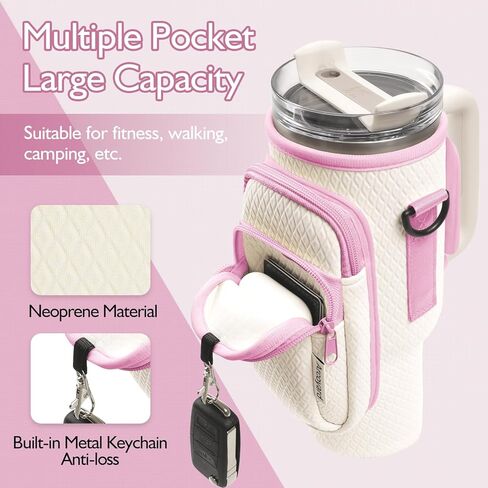 حامل زجاجة مياه مع حزام قابل للتعديل لكوب ستانلي سعة 40 أونصة بمقبض، وحقيبة ستانلي مع جيوب للهاتف والمفاتيح، تأتي مع فرشاة من القش، وإكسسوارات كأس ستانلي in Kuwait