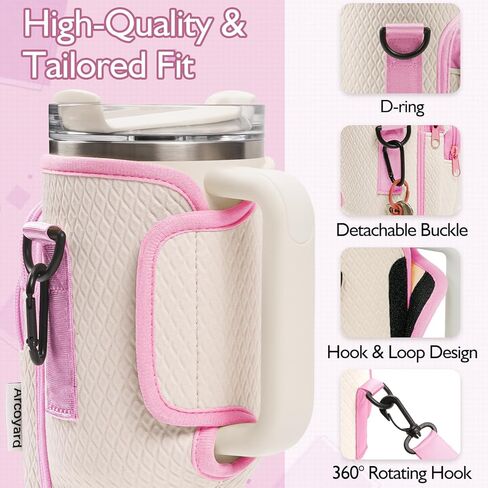 حامل زجاجة مياه مع حزام قابل للتعديل لكوب ستانلي سعة 40 أونصة بمقبض، وحقيبة ستانلي مع جيوب للهاتف والمفاتيح، تأتي مع فرشاة من القش، وإكسسوارات كأس ستانلي in Kuwait