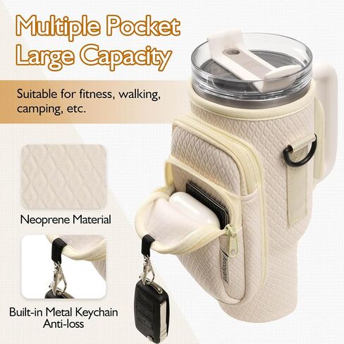 Water Bottle Holder with Adjustable Strap for Stanley 40 oz Tumbler with Handle, Stanley Bag with Phone and Key Pockets, Comes with a Straw Brus, Stanley Cup Accessories in Saudi Arabia