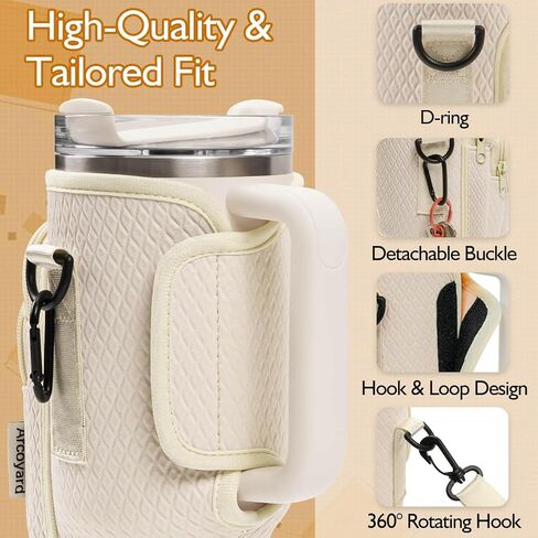 Water Bottle Holder with Adjustable Strap for Stanley 40 oz Tumbler with Handle, Stanley Bag with Phone and Key Pockets, Comes with a Straw Brus, Stanley Cup Accessories in Saudi Arabia