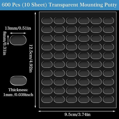 Yolev 600pcs Poster Sticky Tack Removable Double Sided Sticky Dots Glue Putty, Oval Wall Poster Sticky Putty Dots Glue Point for Plastic Glass Metal Ceramic in Saudi Arabia