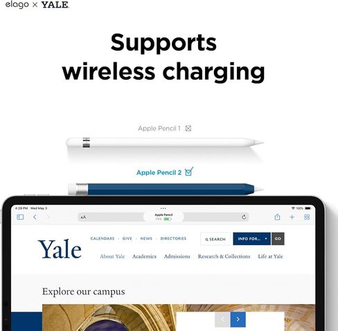 حافظة أقلام Elago x Yale University الكلاسيكية متوافقة مع غطاء غطاء الجيل الثاني من Apple Pencil، متوافقة مع الشحن المغناطيسي والنقر المزدوج [البضائع الرسمية] in Saudi Arabia