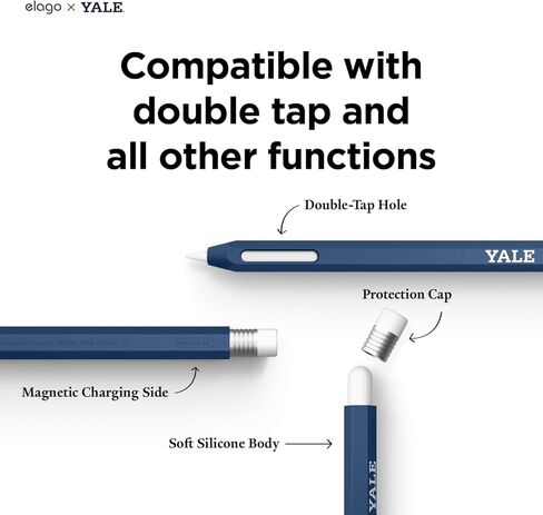 حافظة أقلام Elago x Yale University الكلاسيكية متوافقة مع غطاء غطاء الجيل الثاني من Apple Pencil، متوافقة مع الشحن المغناطيسي والنقر المزدوج [البضائع الرسمية] in Saudi Arabia