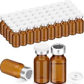 50 Pcs Sealed Sterile Empty Vials with Self Healing Injection Port Amber Clear Glass Empty Vials with Sealing Plastic Aluminum Flip Cap Sterile Injection Vial for Flat Bottom Lab(3 ml) in Kuwait