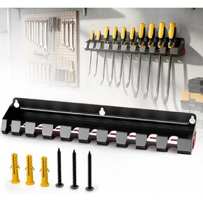 حامل قضيب رفع مع 10 فتحات، منظم أدوات قابل للتثبيت على الحائط لقضبان الرفع أو قضبان التمديد، رف تخزين أدوات شريط الرفع لورشة العمل، السقيفة، المرآب، المنزل in Kuwait