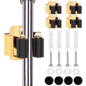 4pcs Anti-Slip Broom and Mop Holder,Wall Mounted Utility Rack with Screws,Stainless Steel Heavy Duty Mop and Broom Hanger,Space-Saving for Kitchen,Home,Bathroom,Garden,Garage Storage.Gold in Saudi Arabia