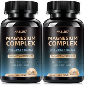Magnesium Complex Supplement 600mg with with D3 K2 MK7 & B Vitamins High Absorption Capsules with Glycinate, Citrate & Malate,Taurate Relaxation,Muscle,Heart Support, Vegan 120 Capsules in Saudi Arabia