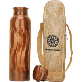 Copper Water Bottle For Drinking Pure Copper Bottle 1000 ml Copper Vessel With Carrying Bag For Sports, Yoga, Ayurvedic Copper Bottle for Gym,Office,Hiking - Pack of 2, (Natural Curve Bottle) in Saudi Arabia