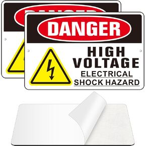 Danger High Voltage Sign, (2 Pack) Self Adhesive Aluminum Metal Electrial Shock Hazard Signs for Indoor Outdoor Use, Rust Free and Reflective Sticker (9 x 6 inches, Black/White) in Kuwait