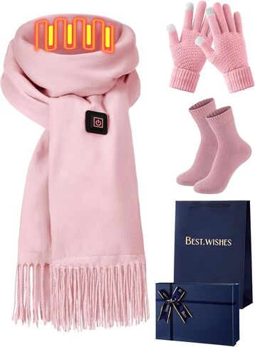 4 Pcs Heated Scarf for Women Men Warm Socks Touchscreen Winter Gloves with Gift Box(Battery Pack Not Included) in Saudi Arabia