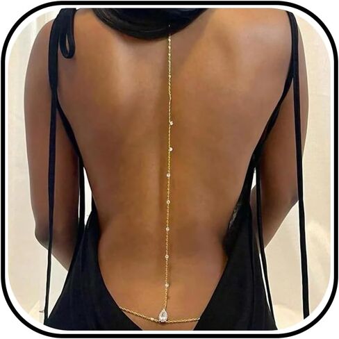 Body Chain Jewelry for Women, Back Necklace for Backless Dress, Sparkling Rhinestone Backdrop Necklace, Adjustable Back Chain for Open Back Dresses, Bridal Back Jewelry for Weddings, Parties & Summer Beach Vacation in Saudi Arabia