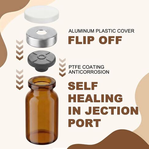 50 قطعة من قوارير فارغة معقمة ومختومة مع منفذ حقن ذاتي الشفاء، قوارير زجاجية فارغة من العنبر الشفاف مع غطاء قلاب من الألومنيوم البلاستيكي المحكم، قارورة حقن معقمة لمختبر القاع المسطح (3 مل) in Kuwait