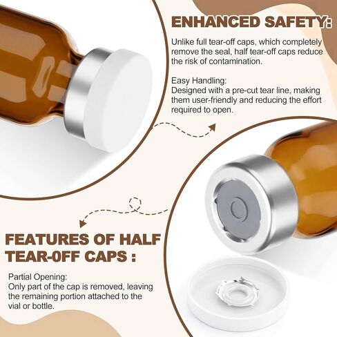 50 قطعة من قوارير فارغة معقمة ومختومة مع منفذ حقن ذاتي الشفاء، قوارير زجاجية فارغة من العنبر الشفاف مع غطاء قلاب من الألومنيوم البلاستيكي المحكم، قارورة حقن معقمة لمختبر القاع المسطح (3 مل) in Kuwait