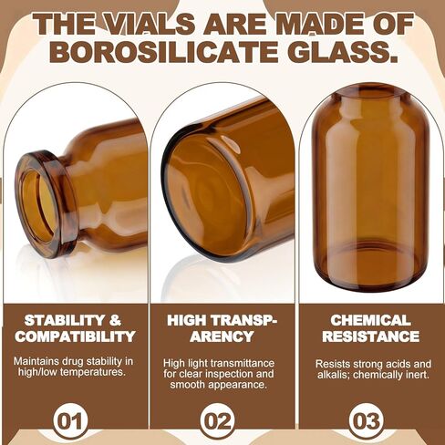 50 قطعة من قوارير فارغة معقمة ومختومة مع منفذ حقن ذاتي الشفاء، قوارير زجاجية فارغة من العنبر الشفاف مع غطاء قلاب من الألومنيوم البلاستيكي المحكم، قارورة حقن معقمة لمختبر القاع المسطح (3 مل) in Kuwait
