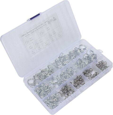 150 قطعة مشابك خرطوم زنبركية مزدوجة الأسلاك، مشابك أنبوبية لأنابيب المياه، مشابك زنبركية قابلة للتعديل للسباكة والاستخدام الصناعي، مقاسات من Φ5 إلى Φ14 مم in Kuwait