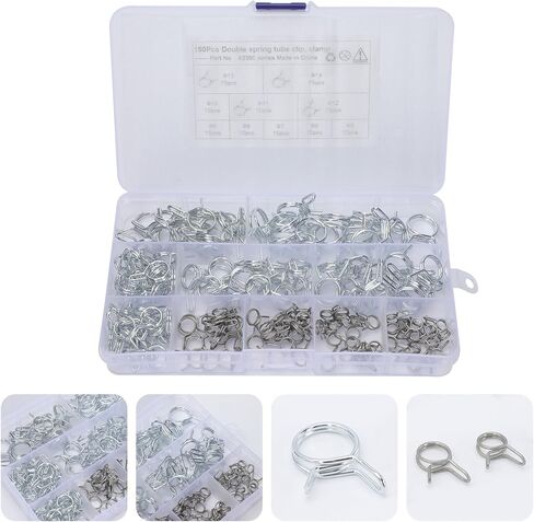 150 قطعة من مشابك خرطوم الفولاذ المقاوم للصدأ ذات السلك المزدوج، Φ5-φ14 مشابك أنبوب مرنة لخطوط المياه والوقود، مجموعة مشابك تركيب السباكة الصناعية in Kuwait