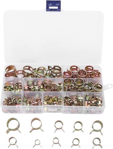 تشكيلة مشابك خرطوم زنبركية، طقم مشابك زنبركية 100 قطعة مع 10 أحجام، مشابك زنبركية للخرطوم قابلة للتعديل لخط الوقود، خرطوم السيليكون، أنابيب الهواء والماء in Kuwait