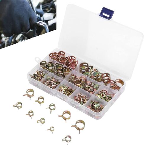 تشكيلة مشابك خرطوم زنبركية، طقم مشابك زنبركية 100 قطعة مع 10 أحجام، مشابك زنبركية للخرطوم قابلة للتعديل لخط الوقود، خرطوم السيليكون، أنابيب الهواء والماء in Kuwait