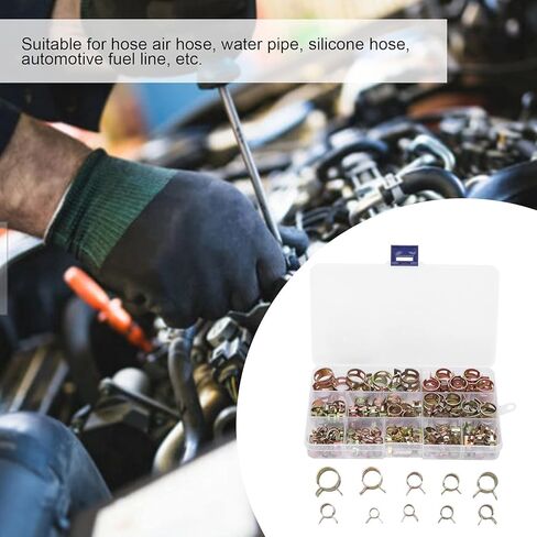 تشكيلة مشابك خرطوم زنبركية، طقم مشابك زنبركية 100 قطعة مع 10 أحجام، مشابك زنبركية للخرطوم قابلة للتعديل لخط الوقود، خرطوم السيليكون، أنابيب الهواء والماء in Kuwait