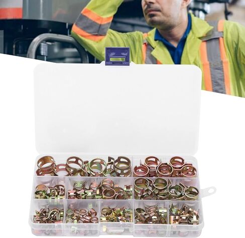 تشكيلة مشابك خرطوم زنبركية، طقم مشابك زنبركية 100 قطعة مع 10 أحجام، مشابك زنبركية للخرطوم قابلة للتعديل لخط الوقود، خرطوم السيليكون، أنابيب الهواء والماء in Kuwait