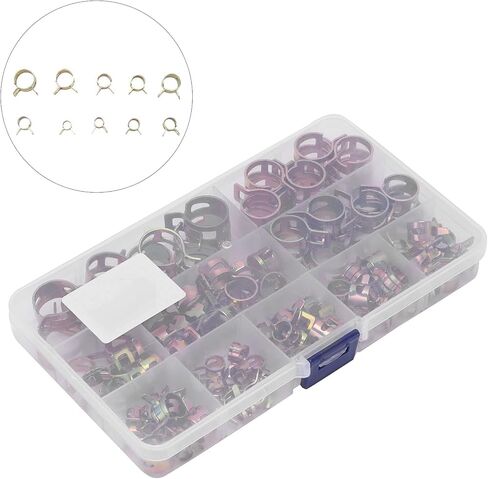 تشكيلة مشابك خرطوم زنبركية، طقم مشابك زنبركية 100 قطعة مع 10 أحجام، مشابك زنبركية للخرطوم قابلة للتعديل لخط الوقود، خرطوم السيليكون، أنابيب الهواء والماء in Kuwait