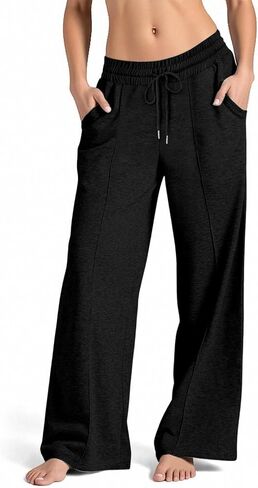 Women's Drawstring Wide Leg Sweatpants Elastic High Waisted Joggers Pants Comfy Lounge Trousers with Pockets in Saudi Arabia