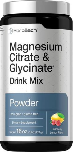 Horbaach Magnesium Citrate & Glycinate | 325 mg | 16 oz | Raspberry Lemon Flavored Drink Mix | Vegan, Non-GMO and Gluten Free in Saudi Arabia