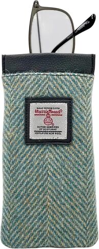 Harris Tweed Women’s Square Shoulder Glasses Sleeve – Handwoven Wool from Scotland (Blue/Pink Check) 6.49" x 3.34" x 0.39" in Saudi Arabia