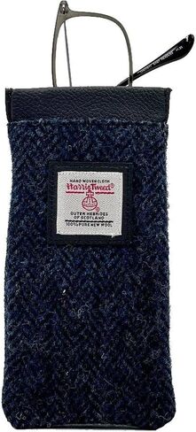 Harris Tweed Women’s Square Shoulder Glasses Sleeve – Handwoven Wool from Scotland (Blue/Pink Check) 6.49" x 3.34" x 0.39" in Saudi Arabia