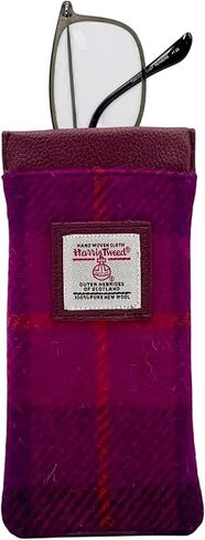 Harris Tweed Women’s Square Shoulder Glasses Sleeve – Handwoven Wool from Scotland (Blue/Pink Check) 6.49" x 3.34" x 0.39" in Saudi Arabia
