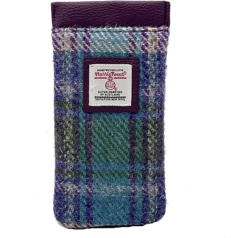Harris Tweed Women’s Square Shoulder Glasses Sleeve – Handwoven Wool from Scotland (Blue/Pink Check) 6.49" x 3.34" x 0.39" in Saudi Arabia