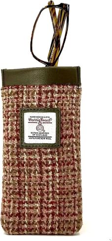 Harris Tweed Women’s Square Shoulder Glasses Sleeve – Handwoven Wool from Scotland (Blue/Pink Check) 6.49" x 3.34" x 0.39" in Saudi Arabia