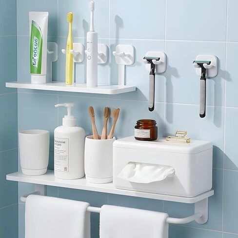 Razor Holder, Shaver Hook Hanger Stand 2 Pack, Waterproof Utility Storage Hooks, Wall Mounted Self-Adhesive Double Hooks for Razor, Loofah, Towel, Shaver, Coat, Key,Easy to Install - White in Saudi Arabia