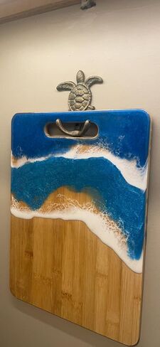 خطافات من الحديد الزهر خطاف مزدوج من الحديد الزهر على شكل سلحفاة بحرية برونزية مع زنجار أخضر هدية رائعة مقاس 3.5 بوصة عرض × 4.5 بوصة ارتفاع (1) in Kuwait