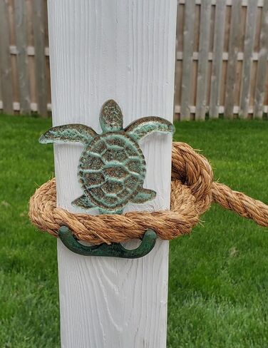 خطافات من الحديد الزهر خطاف مزدوج من الحديد الزهر على شكل سلحفاة بحرية برونزية مع زنجار أخضر هدية رائعة مقاس 3.5 بوصة عرض × 4.5 بوصة ارتفاع (1) in Kuwait