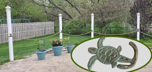 خطافات من الحديد الزهر خطاف مزدوج من الحديد الزهر على شكل سلحفاة بحرية برونزية مع زنجار أخضر هدية رائعة مقاس 3.5 بوصة عرض × 4.5 بوصة ارتفاع (1) in Kuwait