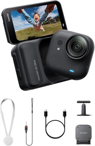 Insta360 GO Ultra Anywhere Bundle - Small 4K Vlogging Camera, Hands-Free, POV Cam, 1/1.28" Sensor, 53g Lightweight, 156° FOV, 200 Min Battery Life, Magnetic Wearable Action Camera for Sports, Vlog in Saudi Arabia
